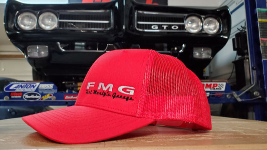Fast Monty's Garage "FMG" Logo Hat Red logo Shot