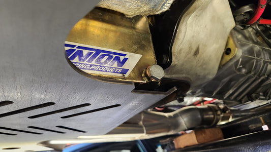 1964 to 1972 GM A-Body Oil Pan Protection Plate Skid Plate oil plug close up