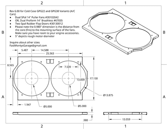 Technical drawing of fan shroud for 1964-1965 Pontiac GTO with AC Cold Case GPG22 - Fast Monty's Garage