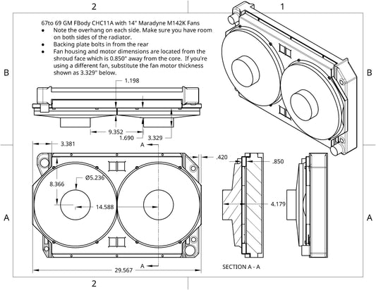 1967-1969 GM F-Body CHC11 shroud with Maradyne 14-inch fans - Fast Monty's Garage