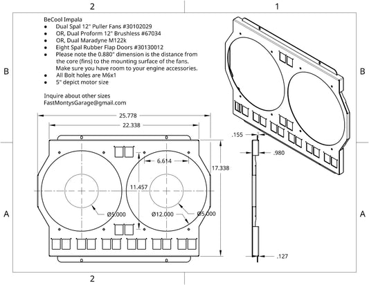 1962 Chevrolet Impala - BeCool Radiator Shroud for dual 12" fans