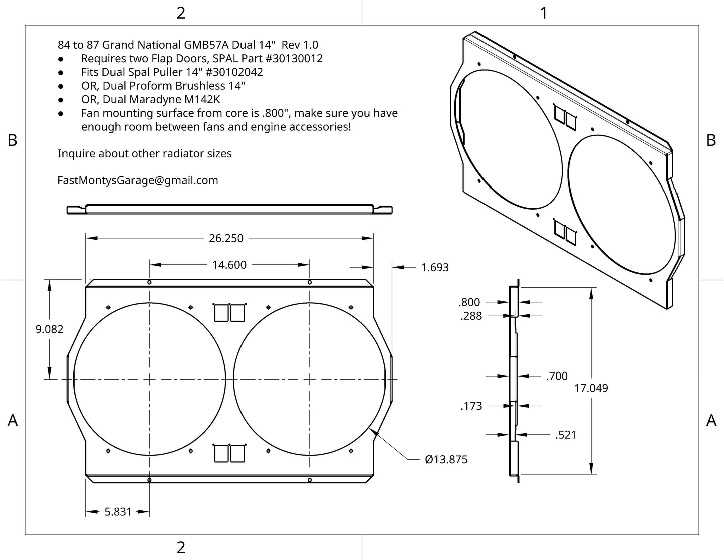 1984 to 1987 Grand National - Dual 14 inch Fan Shroud - For ColdCase GMB57A Raw Aluminum or Powder Coated