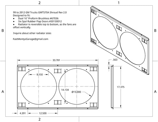 1999 to 2012 GM Trucks Twin 16" Fan Shroud for ColdCase GMT570A - Raw Aluminum or Powder Coated