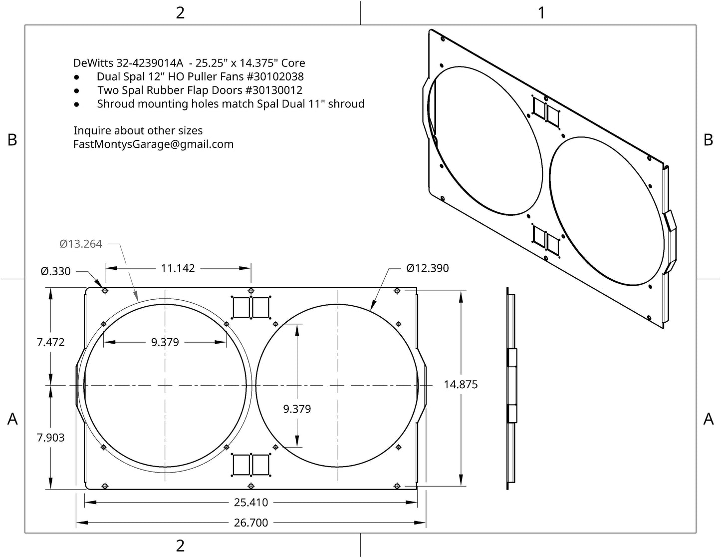 1959 to 1964 Impala - Dual HO Spal 12 inch - Fan Shroud for DeWitts 32-4239014A