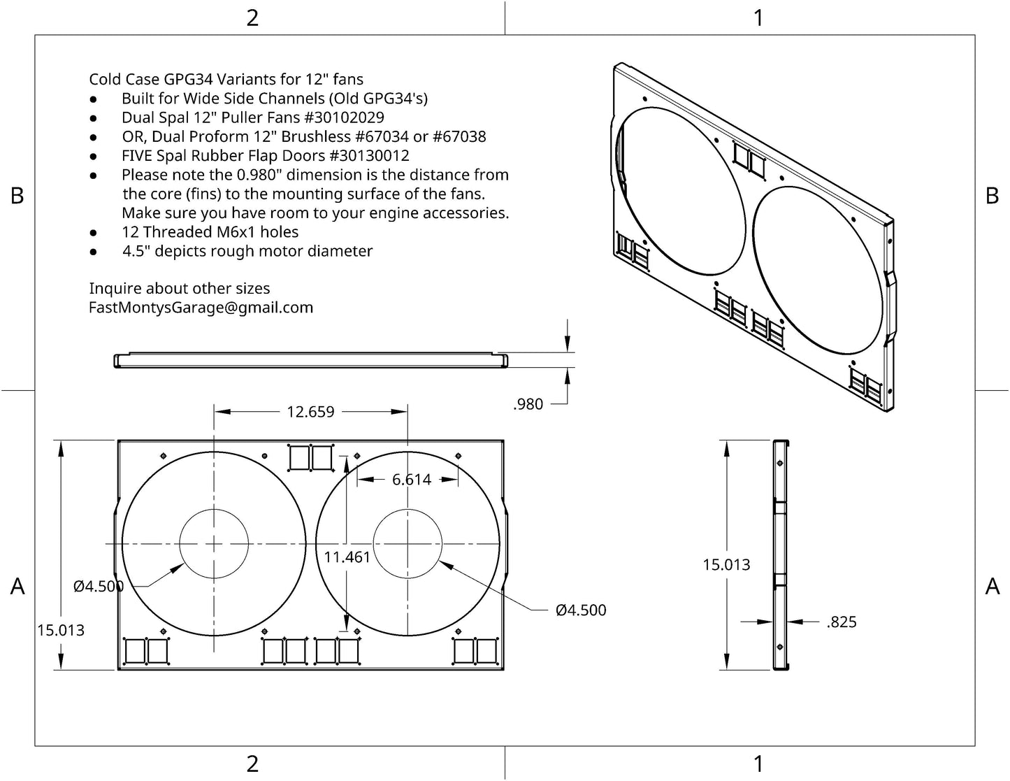 1966-67 Pontiac A-Body Dual 12 inch Fan Shroud for ColdCase GPG34 Raw Aluminum or Powder Coated