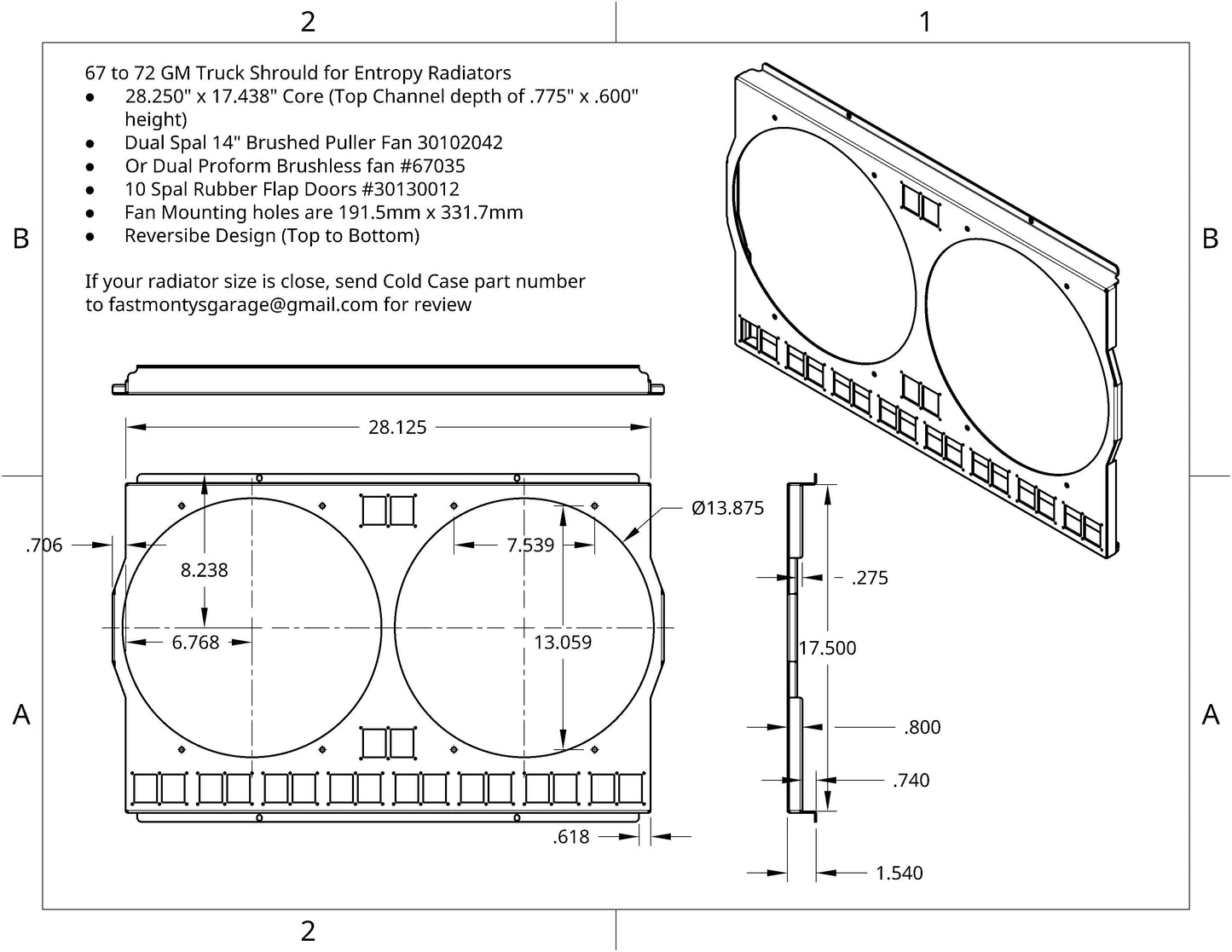 1967 to 1972 GM Trucks - Dual 14 inch fan Shroud - For Entropy Engineering Radiators