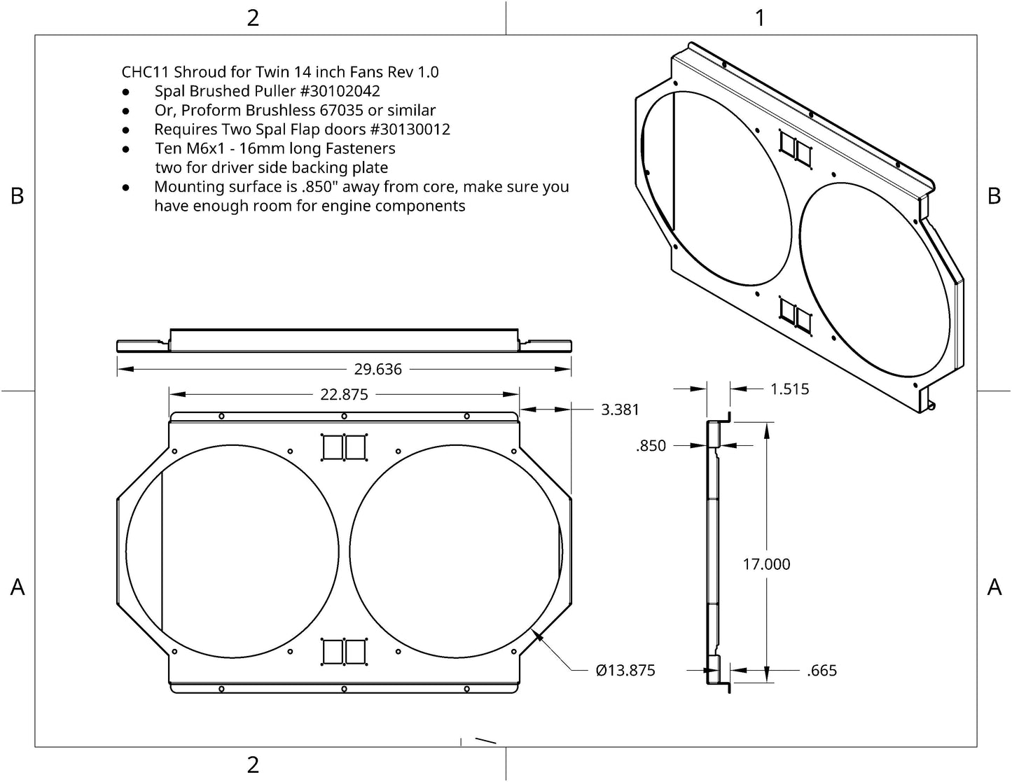 1967-69 GM F-Body Shroud for Cold Case CHC11 or CHC547 fits 14 inch Universal Fans