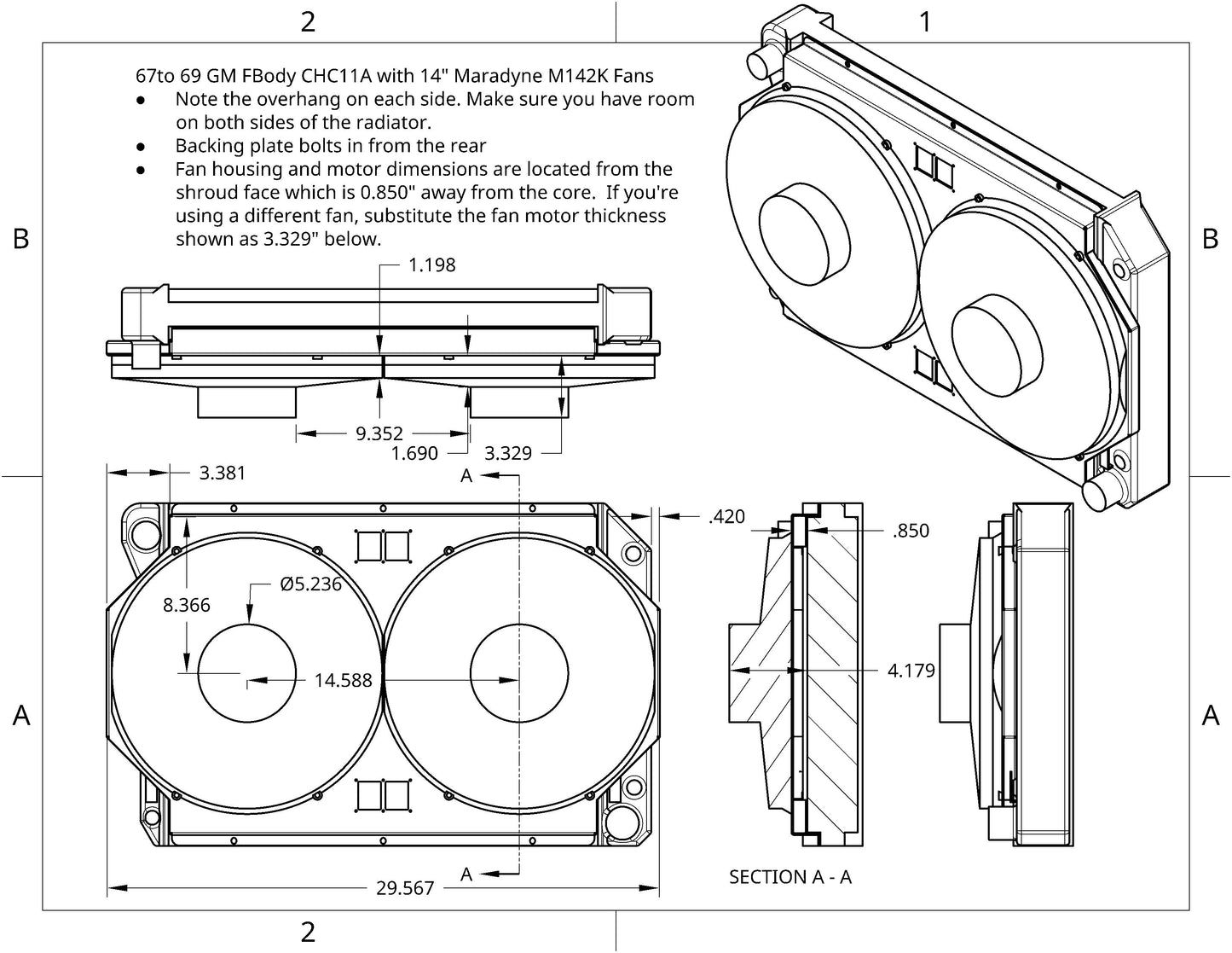 1967-69 GM F-Body Shroud for Cold Case CHC11 or CHC547 fits 14 inch Universal Fans