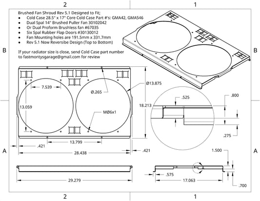 Technical drawing of radiator fan shroud for 1968-1977 GM A-Body Cold Case GMA42 - Fast Monty's Garage