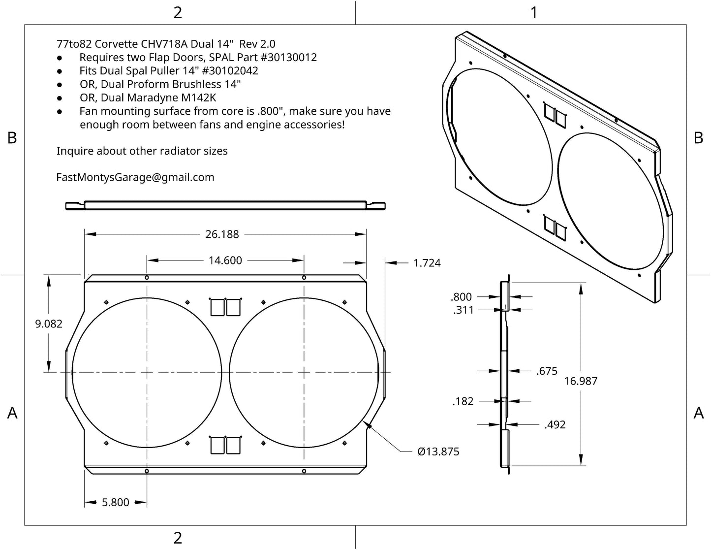 1977 to 1982 Chevrolet Corvette - Dual 14 inch Fan Shroud - For ColdCase CHV718A Raw Aluminum or Powder Coat