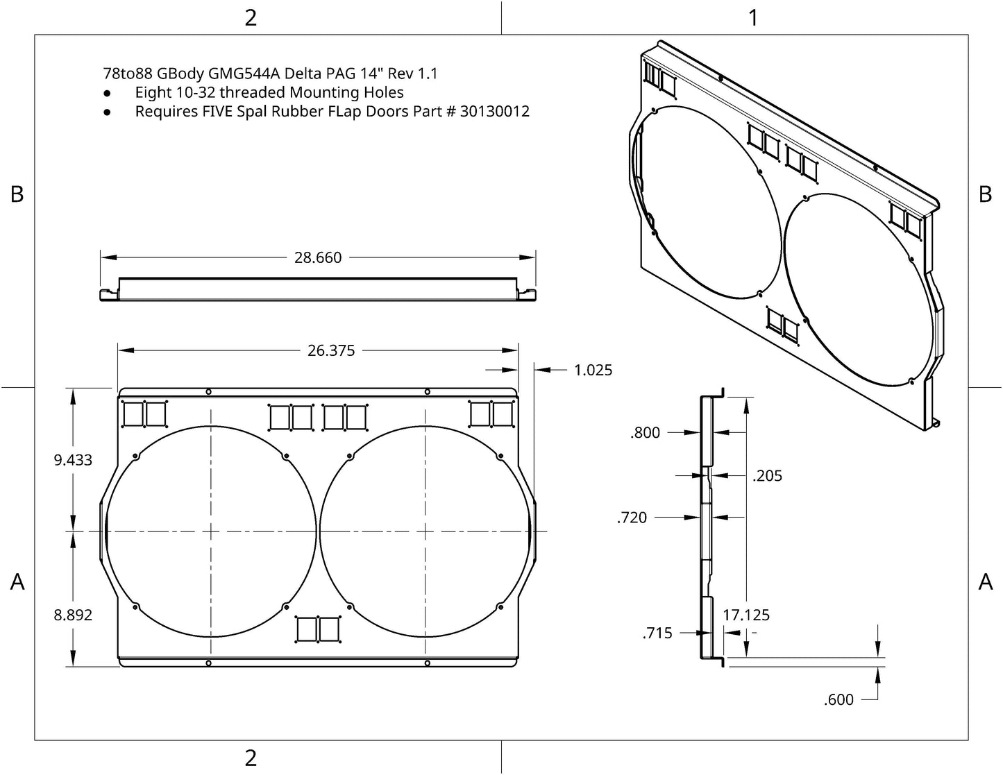 1978 to 1988 GM G-Body Shroud for Cold Case GMG544 fits 14 inch DeltaPAG Brushless Fans Raw Aluminum