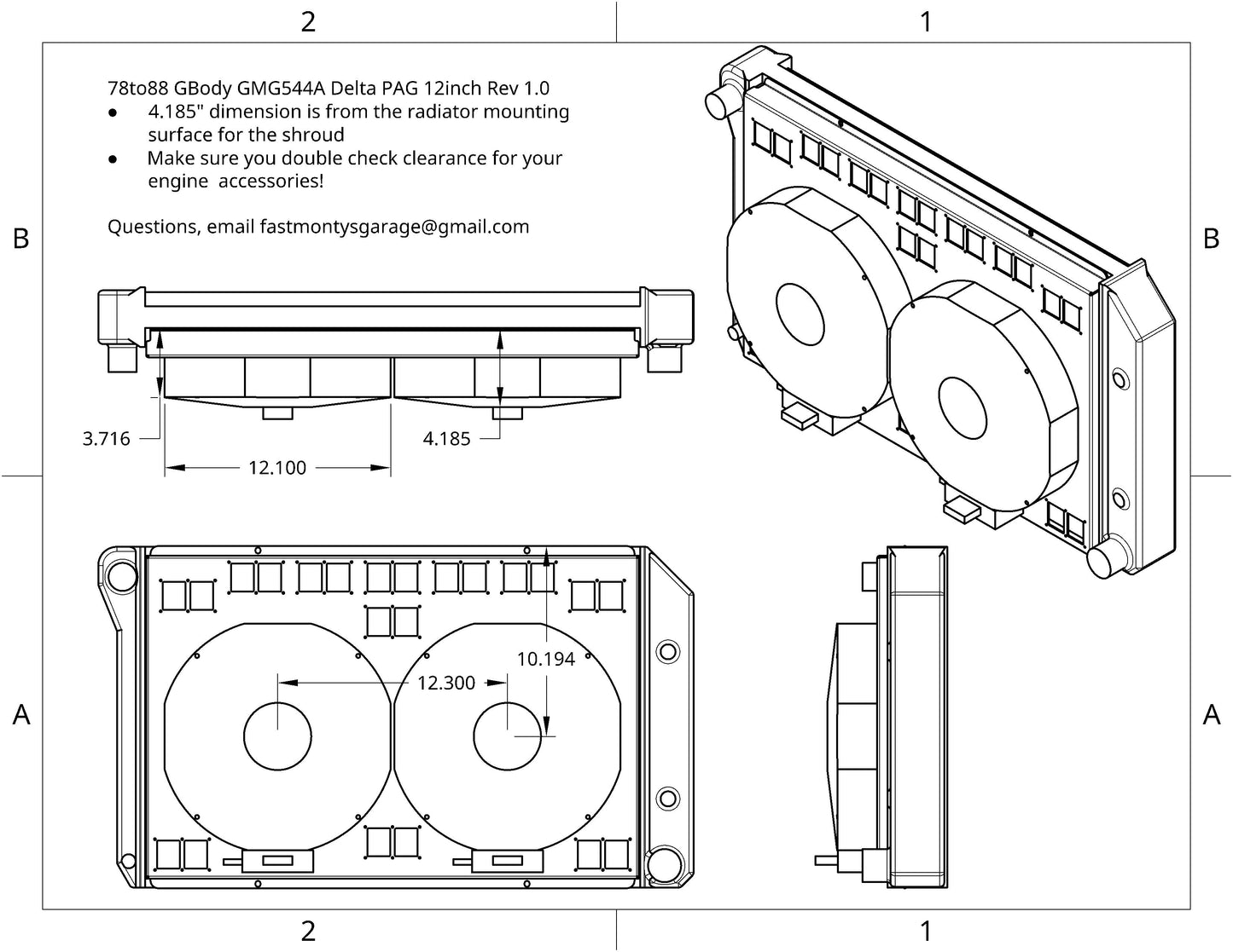1978 to 88 GM G-Body Shroud for Cold Case GMG544 fits 12 inch DeltaPAG Brushless Fans Raw Aluminum or Powder Coated
