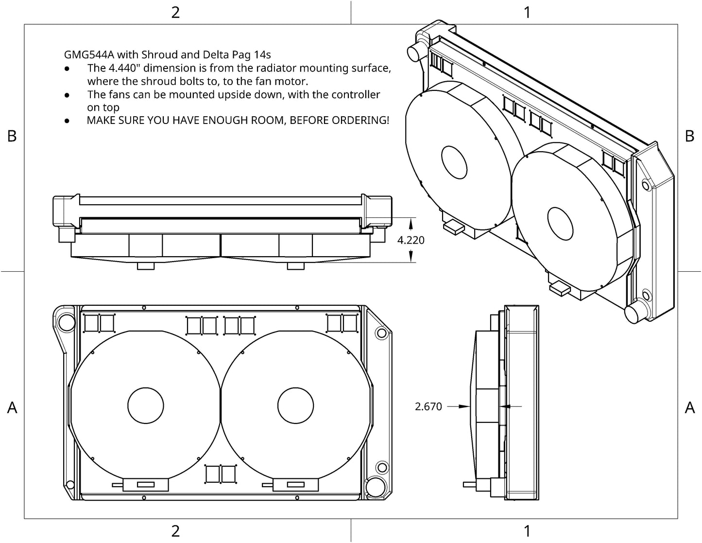 1978 to 1988 GM G-Body Shroud for Cold Case GMG544 fits 14 inch DeltaPAG Brushless Fans Raw Aluminum
