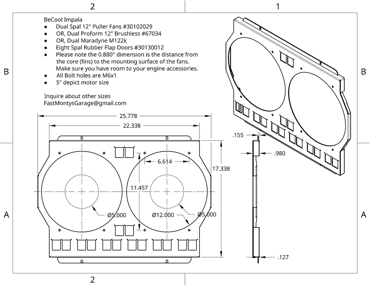 1962 Chevrolet Impala - BeCool Radiator Shroud for dual 12" fans