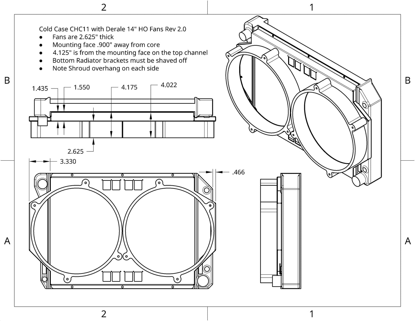 1967-69 GM F-Body Shroud for Cold Case CHC11 or CHC547 fits 14 inch Derale HO fans
