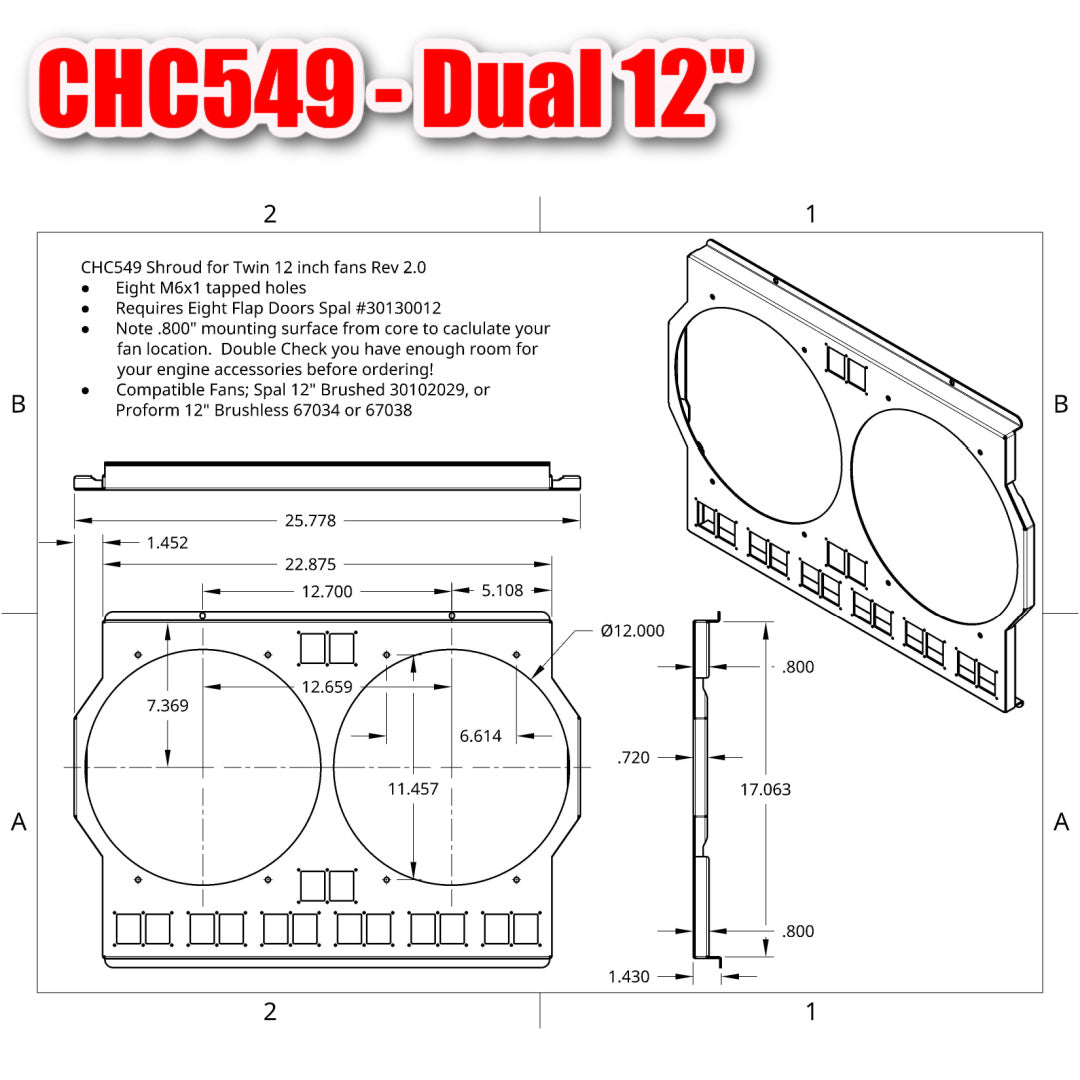1967 to 1969 Small Block Camaro - Dual 12 Inch Fan Shroud for ColdCase CHC549