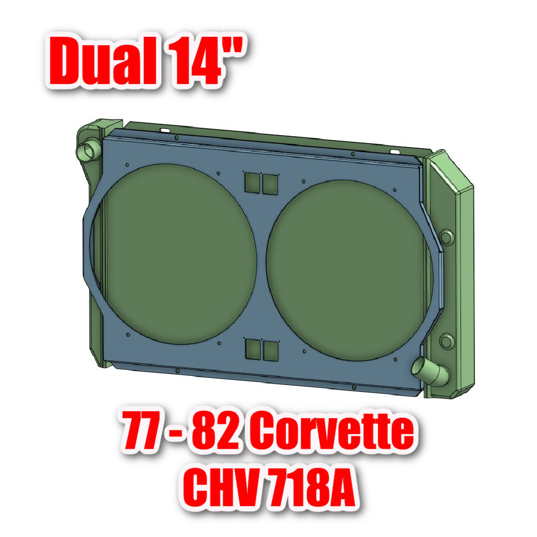 1977 to 1982 Chevrolet Corvette - Dual 14 inch Fan Shroud - For ColdCase CHV718A Raw Aluminum or Powder Coat