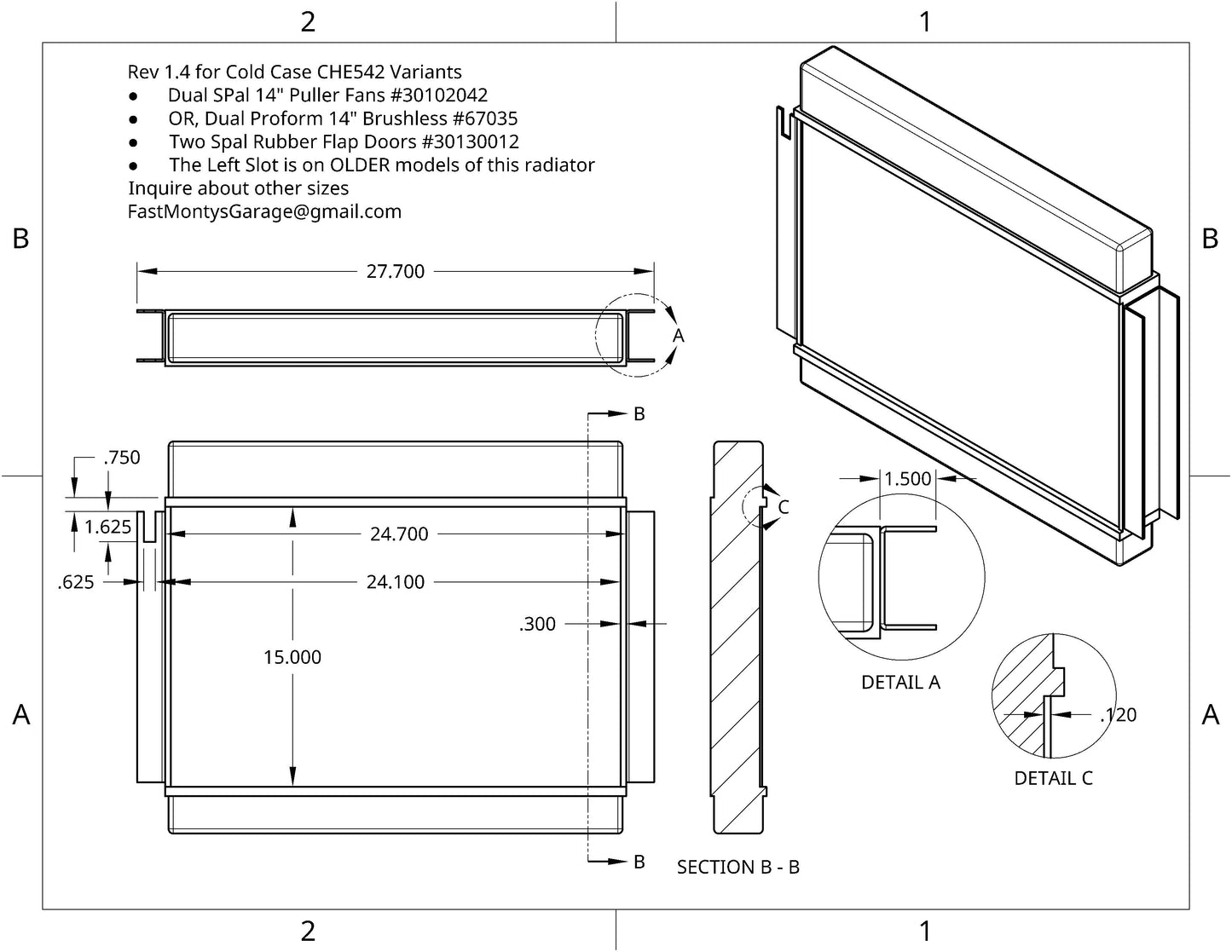 BLEM 1966-67 Chevrolet Chevelle Dual 14 inch Fan Shroud for ColdCase CHE542 Powder Coated Black