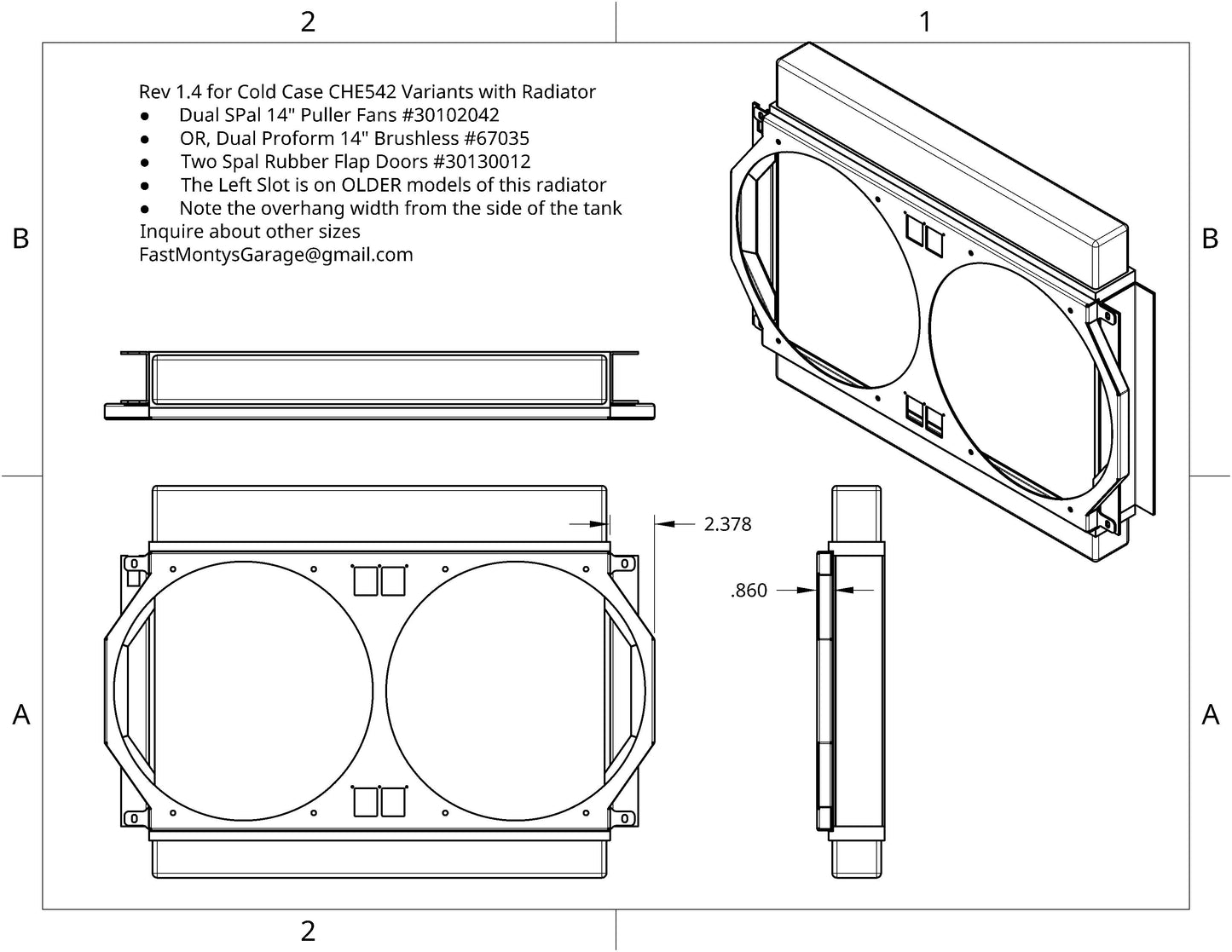 BLEM 1966-67 Chevrolet Chevelle Dual 14 inch Fan Shroud for ColdCase CHE542 Powder Coated Black