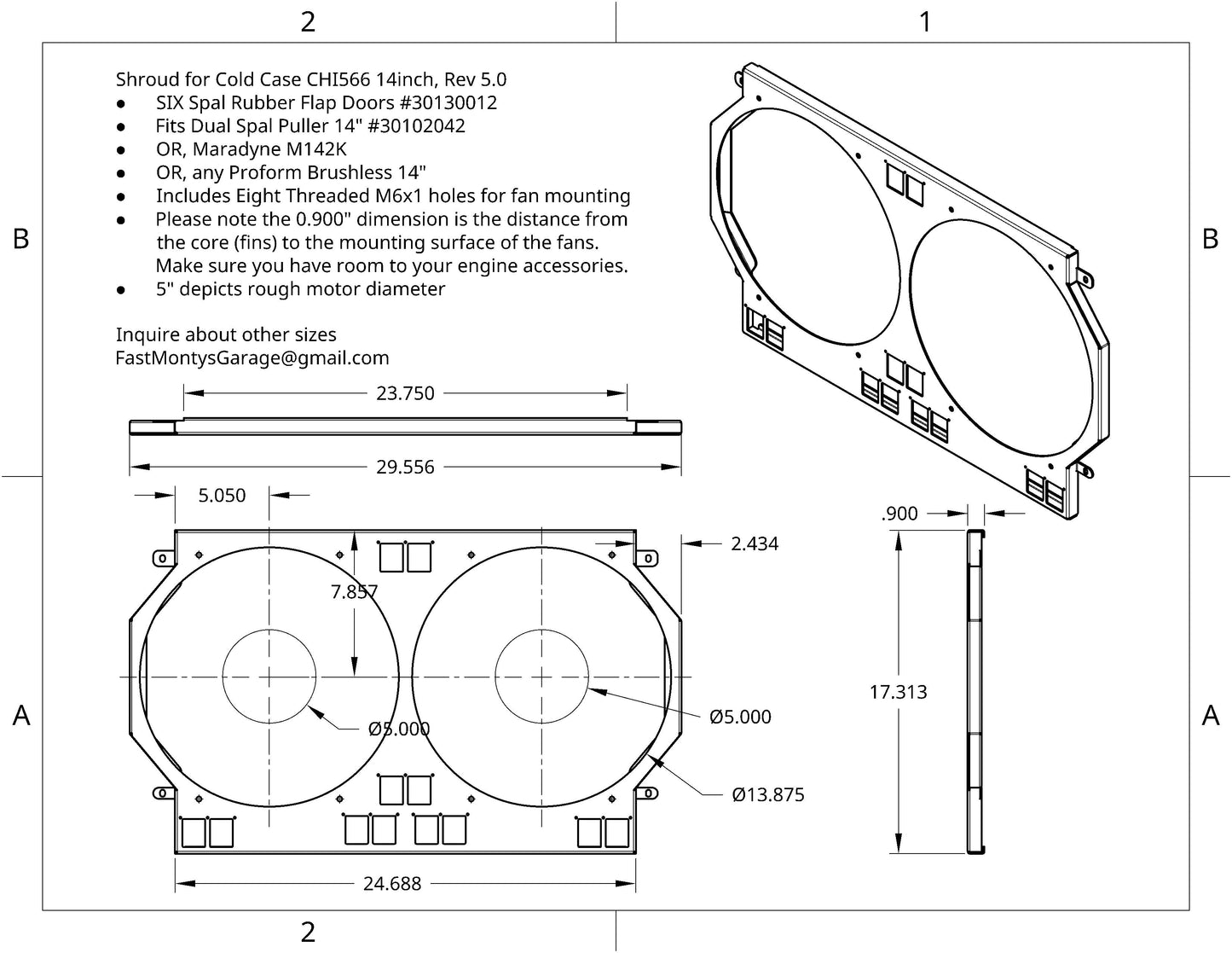 1966 to 68 Chevy Impala - Dual 14 inch Fan Shroud for ColdCase CHI566A
