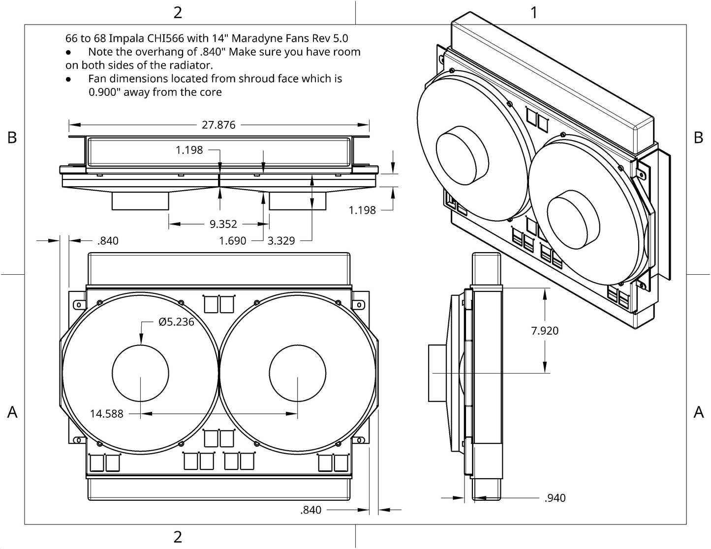 1966 to 68 Chevy Impala - Dual 14 inch Fan Shroud for ColdCase CHI566A