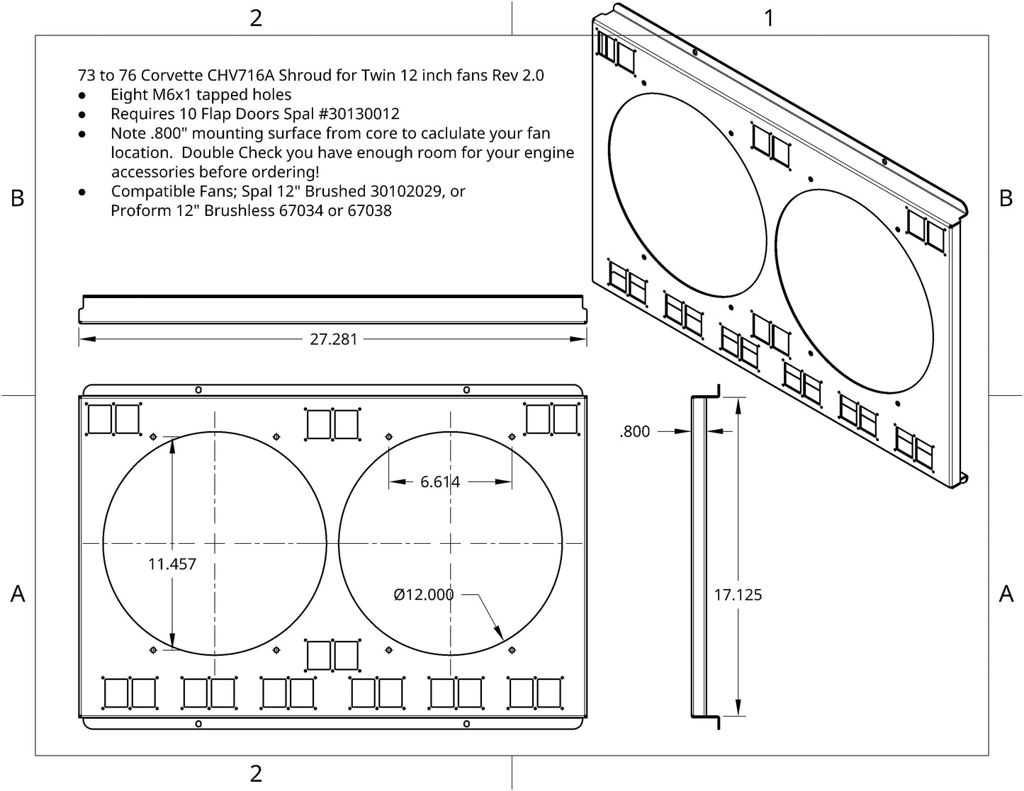 1973 to 1976 Corvette - 12 or 14 inch Fan Shroud - For ColdCase CHV716A Raw Aluminum or Powder Coated