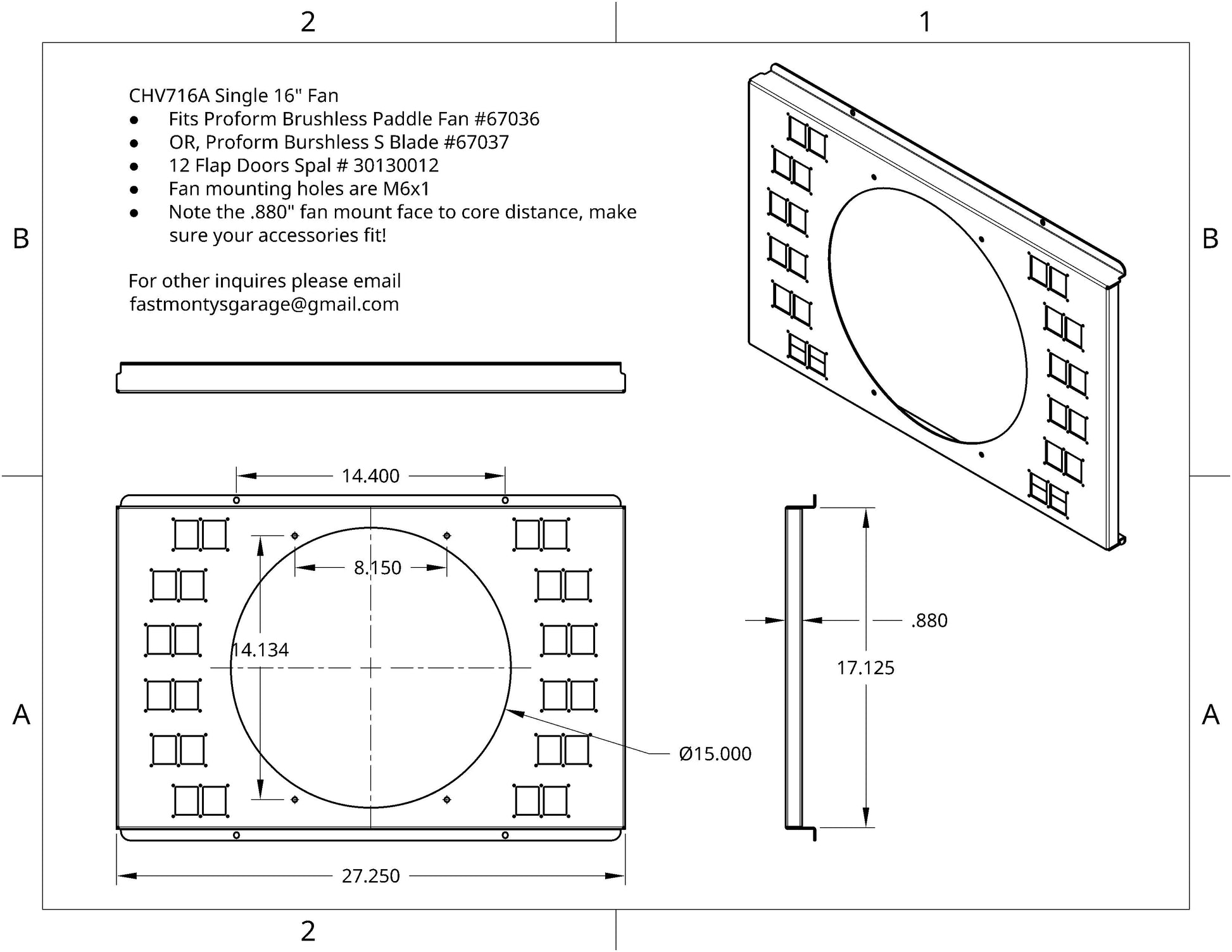 16-inch fan shroud drawing for 1973-1976 Corvette Cold Case CHV716A - Fast Monty's Garage