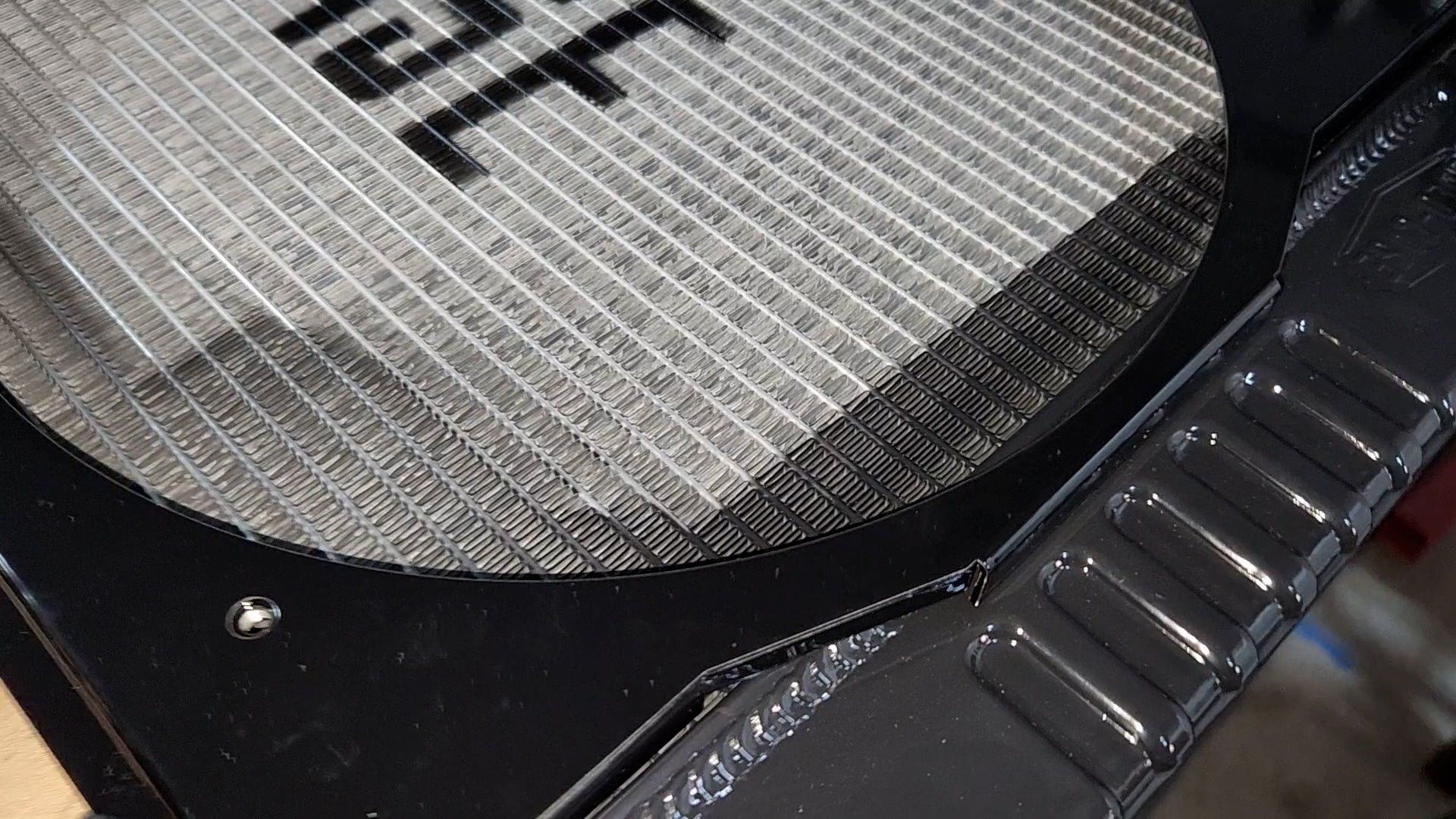 Close up of custom Cold Case Radiator shroud for GPF18 variants in Gloss Black