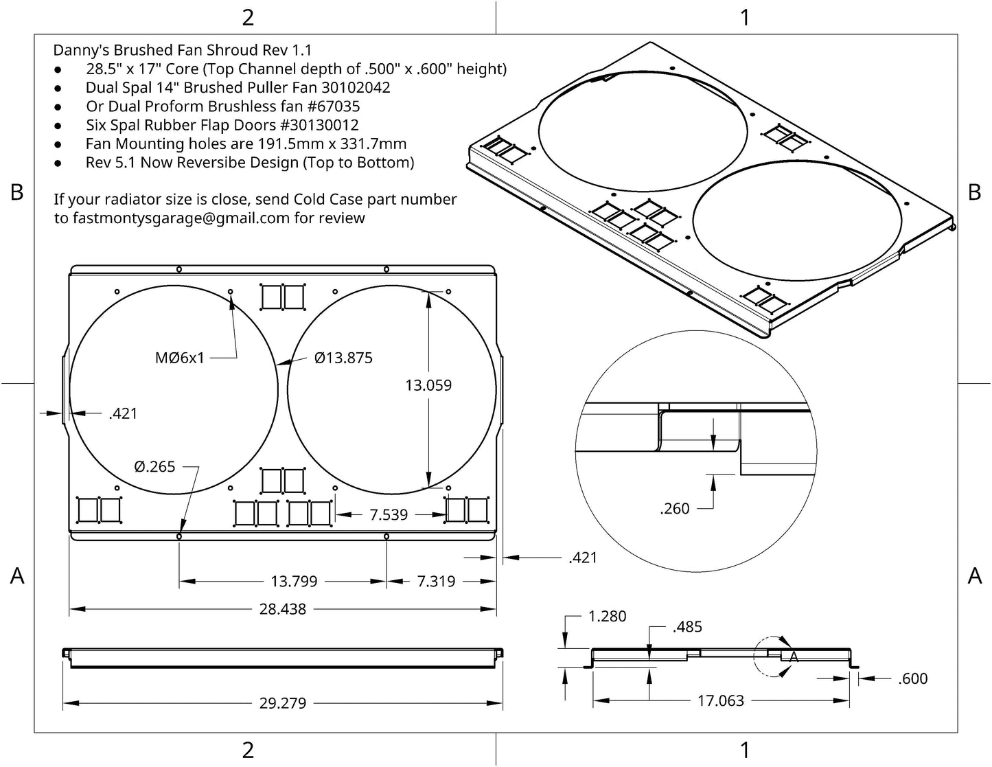 1968 to 1977 Custom GM A-Body Shroud for 14 inch fans Raw Aluminum