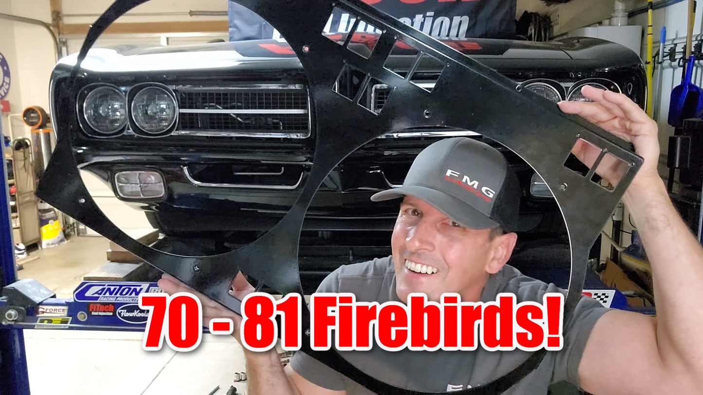 1970 to 1981 Pontiac Firebird Shroud for Cold Case GPF18 fits 14 inch fans.  Powder Coated or Raw Aluminum