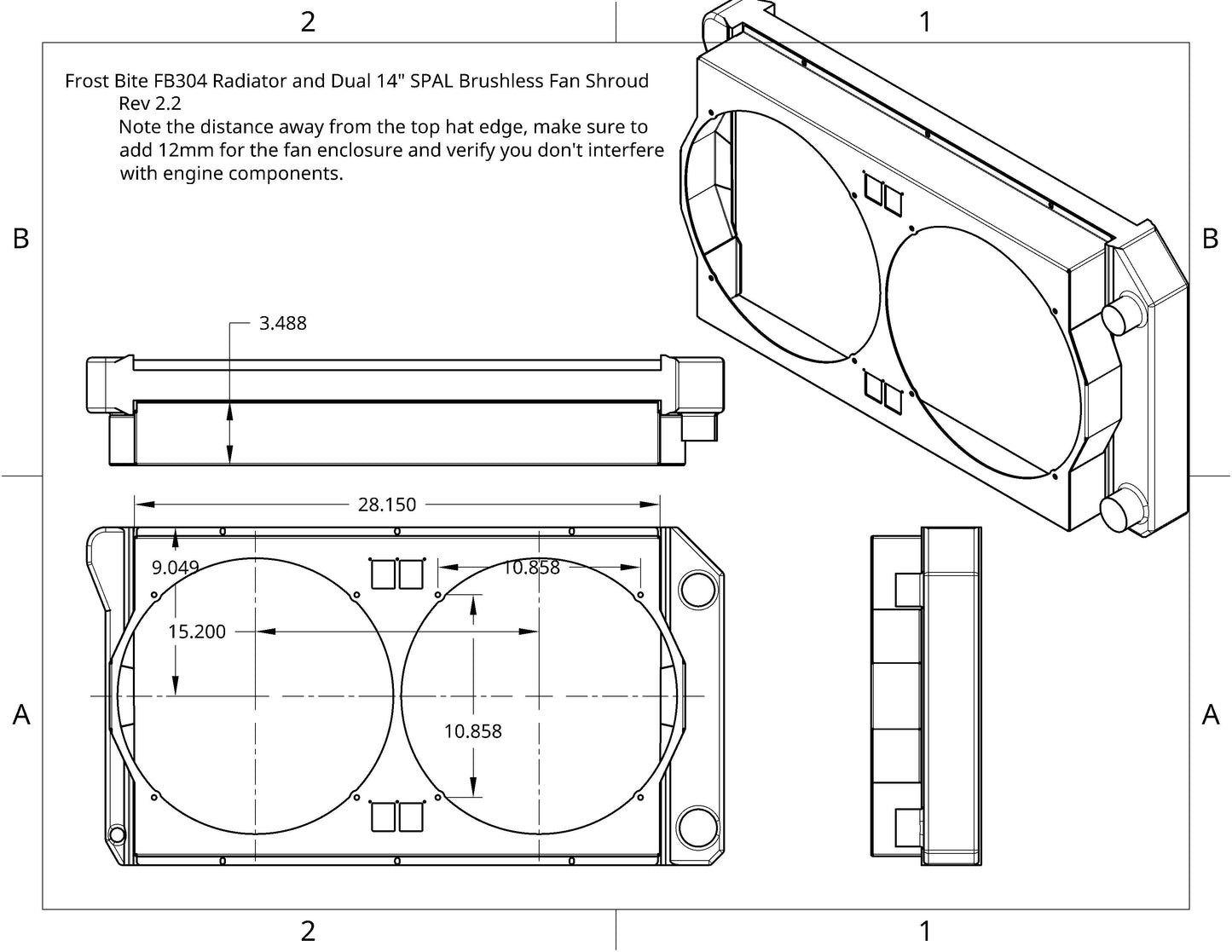 1968 to 1977 GM A-Body Shroud for Frostbite FB304 fits 14 inch Spal Brushless fans Powder Coated or Raw Aluminum