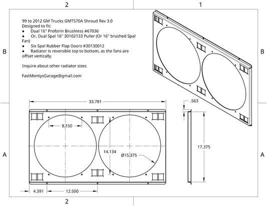 1999 to 2012 GM Trucks Twin 16" Fan Shroud for ColdCase GMT570A - Raw Aluminum or Powder Coated
