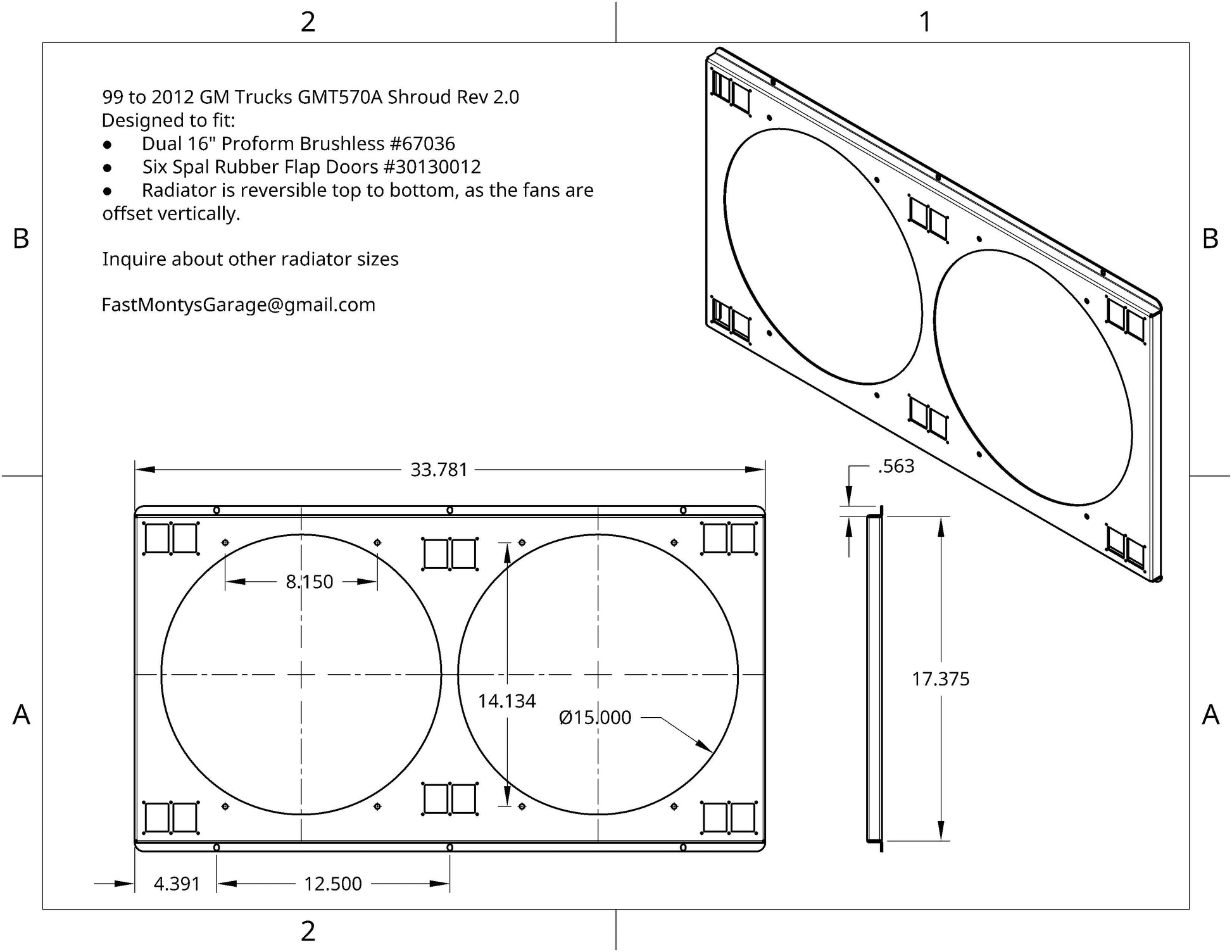 Shroud drawing Rev 2.0 for 1999-2012 GM Truck Cold Case GMT570A - Fast Monty's Garage
