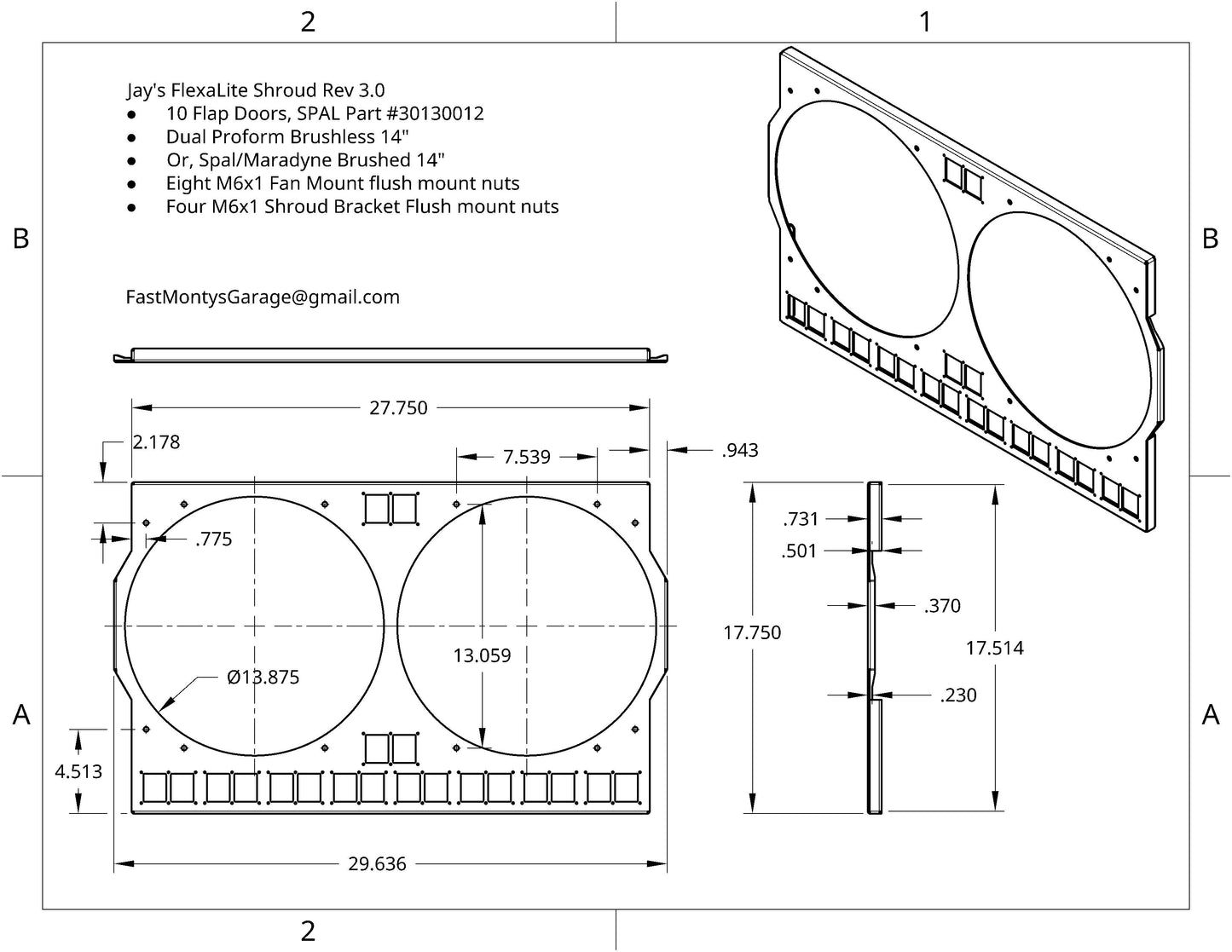 Flex-A-Lite Radiator 28 x 17.75" Core Custom Fan Shroud - Dual Universal 14 inch fans