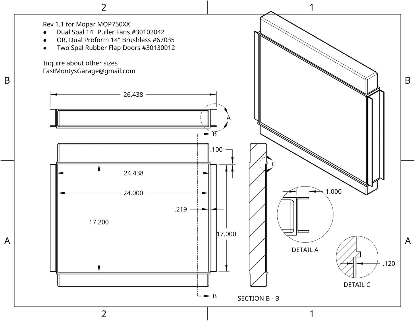 1966 to 1974 Mopar A, B, C, E Body's Dual 14 inch Fan Shroud for ColdCase MOP750 Raw Aluminum or Powder Coated