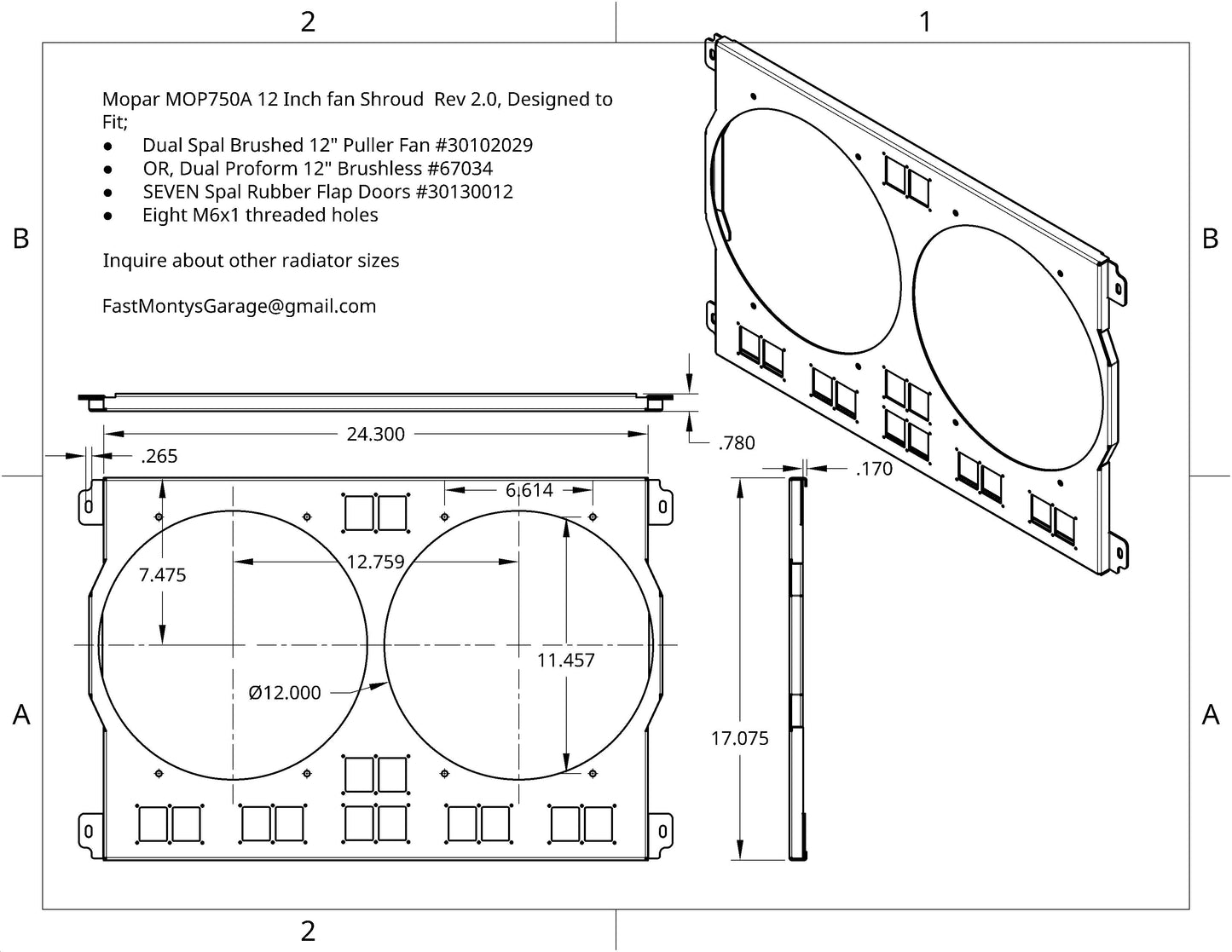 1966 to 1974 Mopar A, B, C, E Body's Dual 12 inch Fan Shroud for ColdCase MOP750 Raw Aluminum or Powder Coated