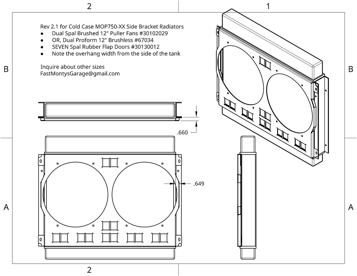 1966 to 1974 Mopar A, B, C, E Body's Dual 12 inch Fan Shroud for ColdCase MOP750 Raw Aluminum or Powder Coated