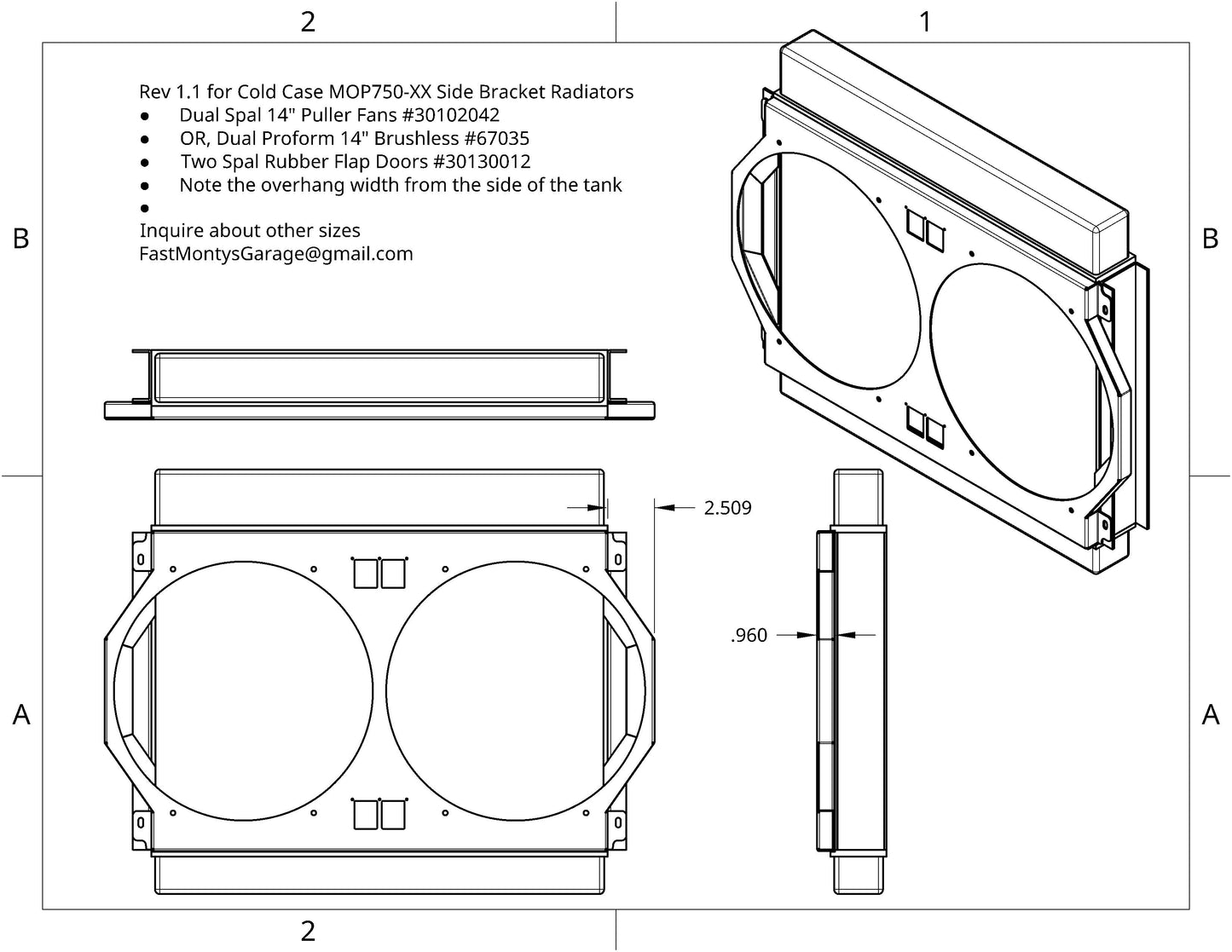 1966 to 1974 Mopar A, B, C, E Body's Dual 14 inch Fan Shroud for ColdCase MOP750 Raw Aluminum or Powder Coated