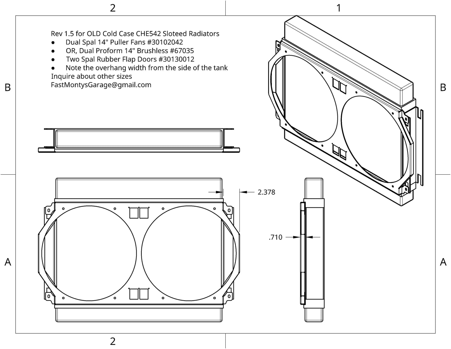 1966-67 Chevrolet Chevelle Dual 14 inch Fan Shroud for ColdCase OLD STYLE "Slotted" CHE542 Raw Aluminum or Powder Coated