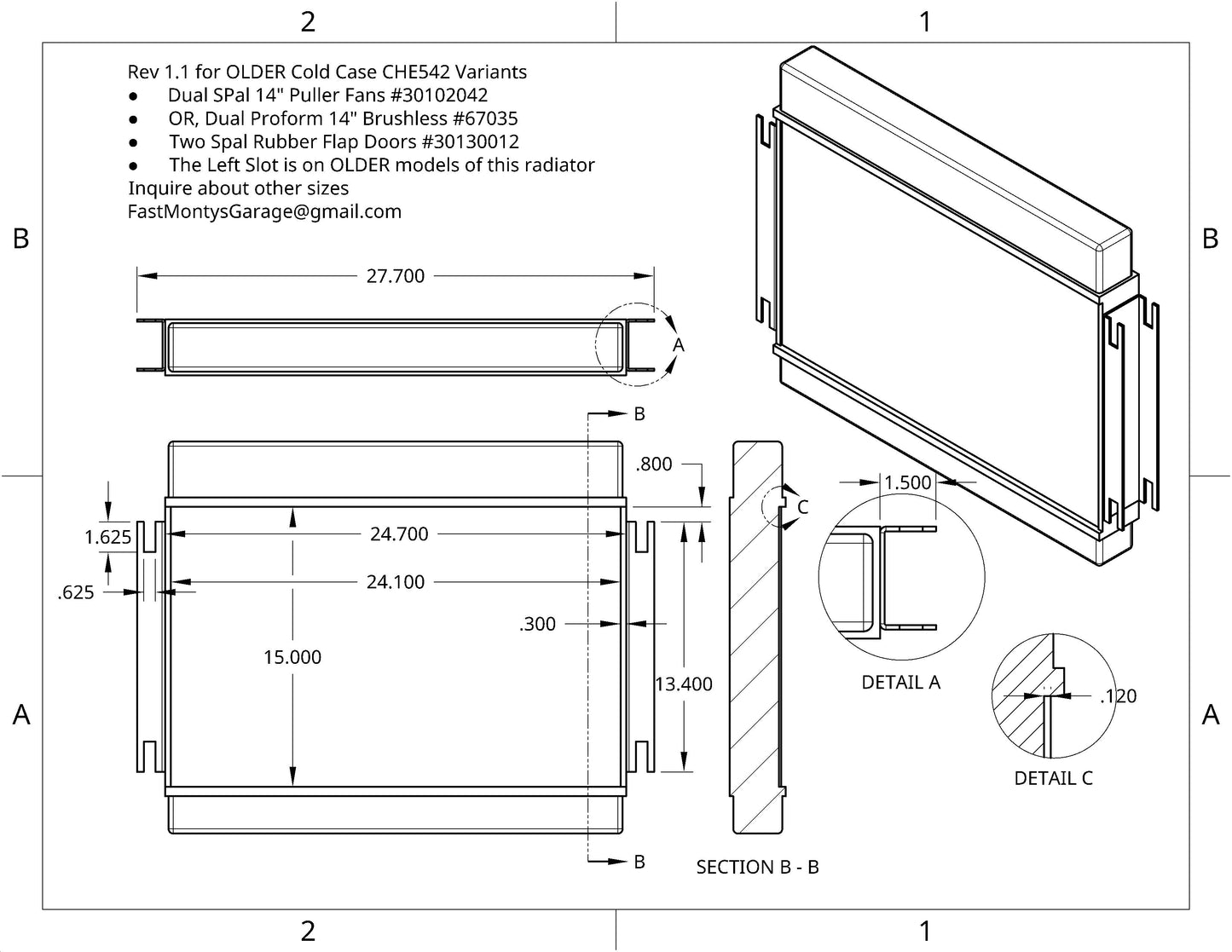 1966-67 Chevrolet Chevelle Dual 14 inch Fan Shroud for ColdCase OLD STYLE "Slotted" CHE542 Raw Aluminum or Powder Coated