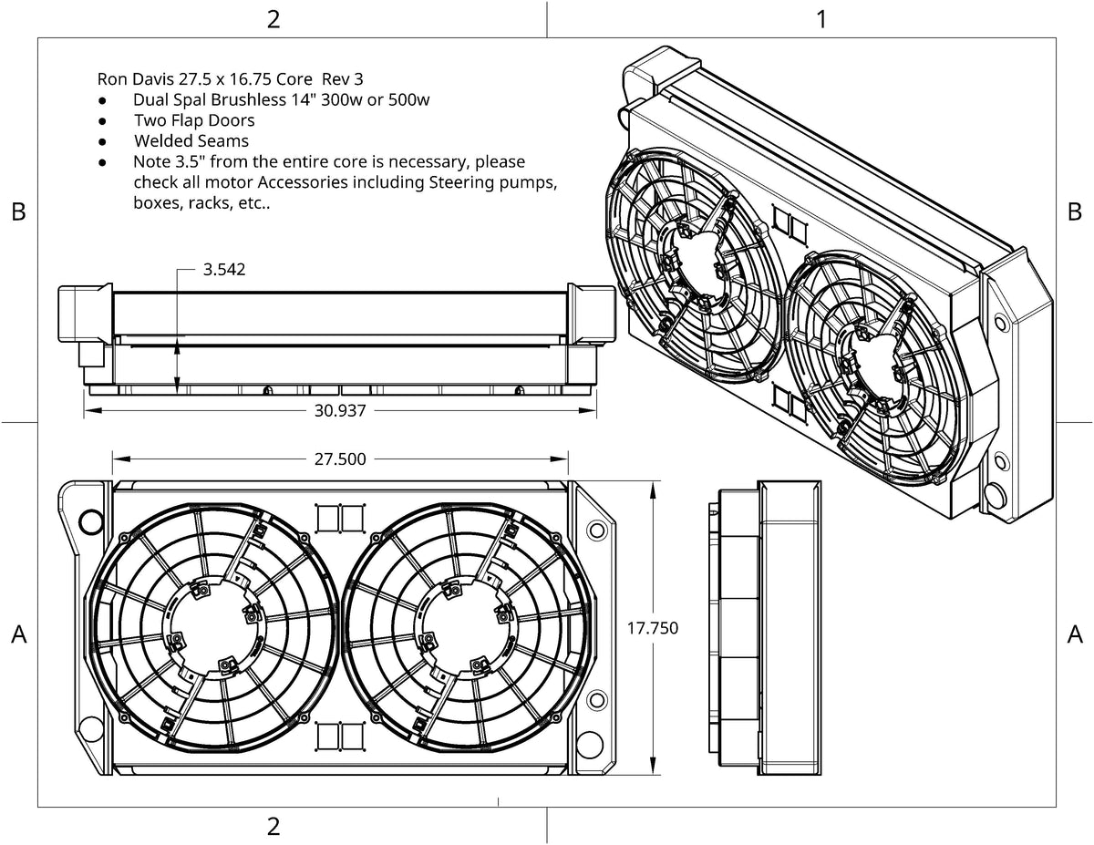Ron Davis 27.5 x 16.75 Custom Shroud for Spal 14" Brushless fans