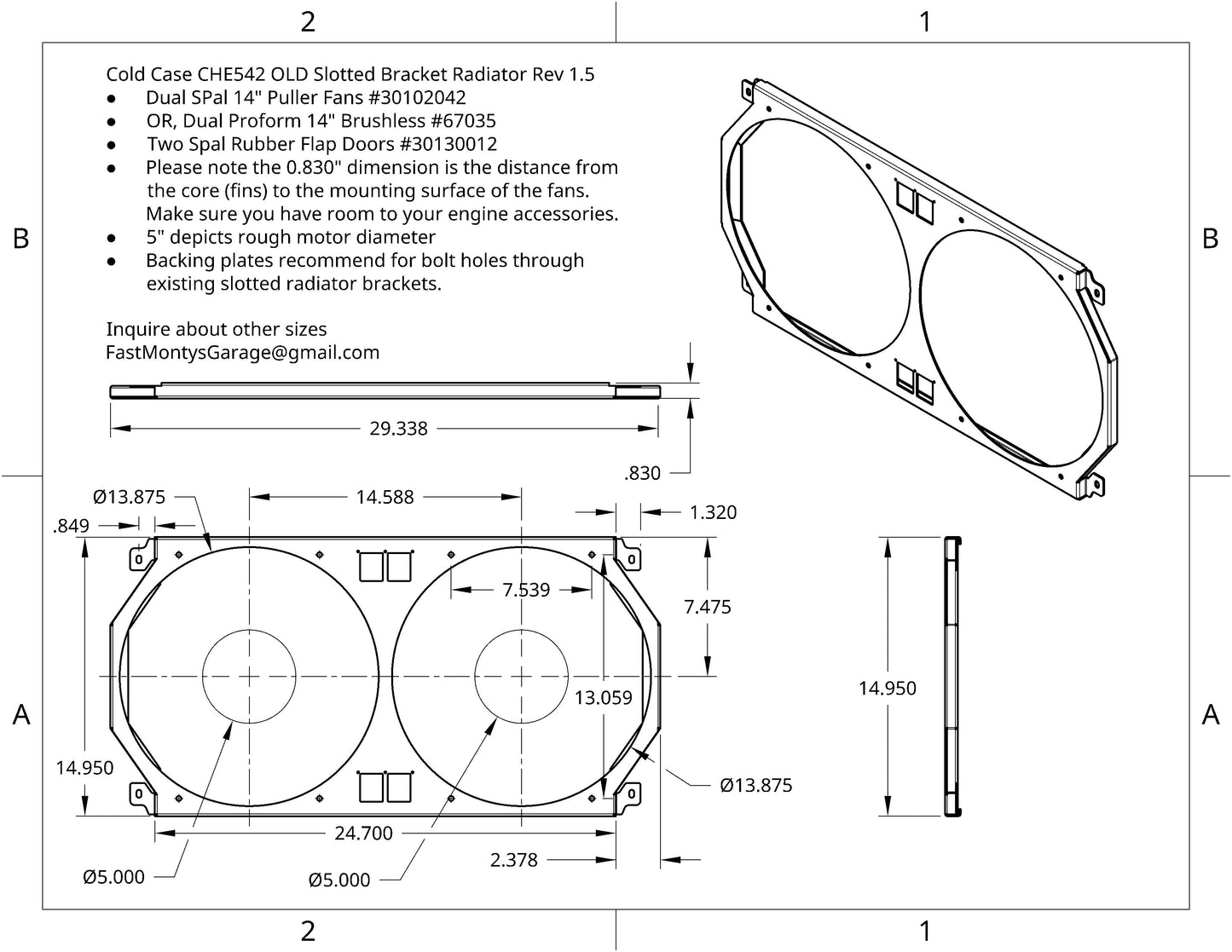 1966-67 Chevrolet Chevelle Dual 14 inch Fan Shroud for ColdCase OLD STYLE "Slotted" CHE542 Raw Aluminum or Powder Coated