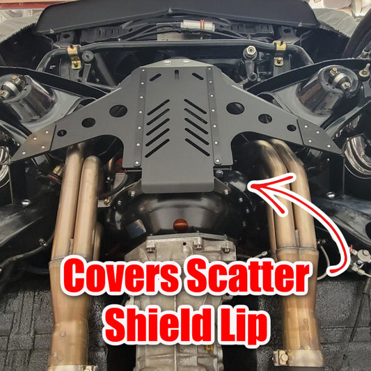 1964-1972 GM A-Body Stage 3 extended oil pan skid plate mounted on vehicle